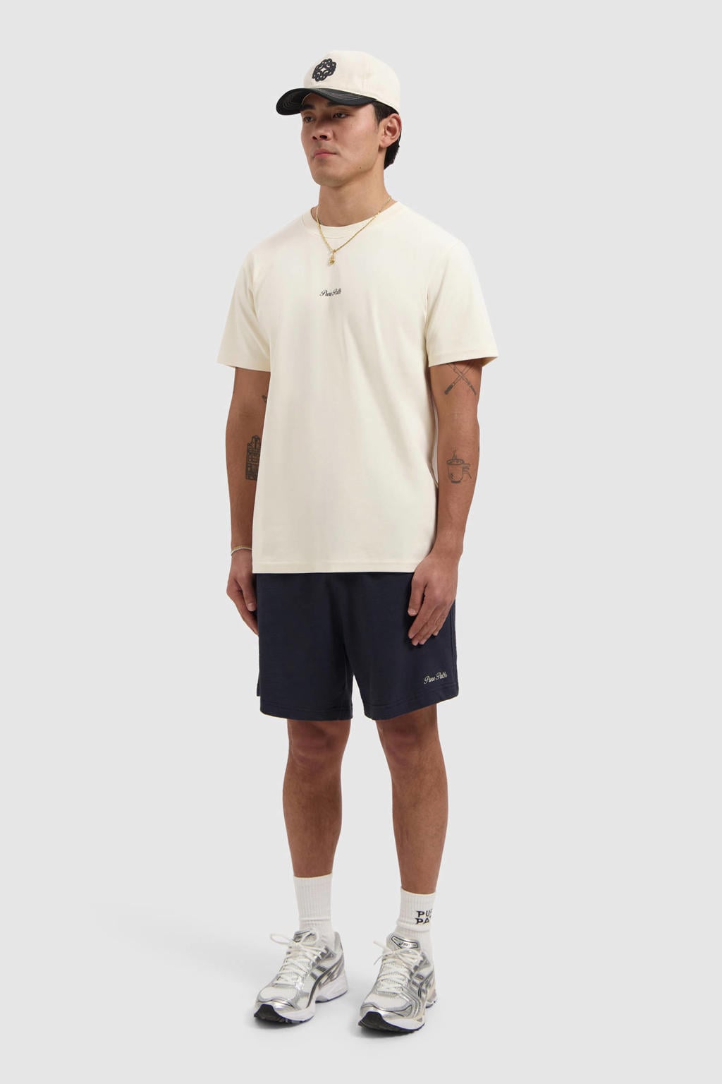 Ecru heren Pure Path regular T-shirt van katoen met backprint, korte mouwen en ronde hals