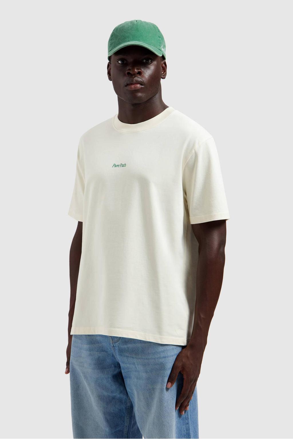 Ecru heren Pure Path relaxed T-shirt van katoen met backprint, korte mouwen en ronde hals