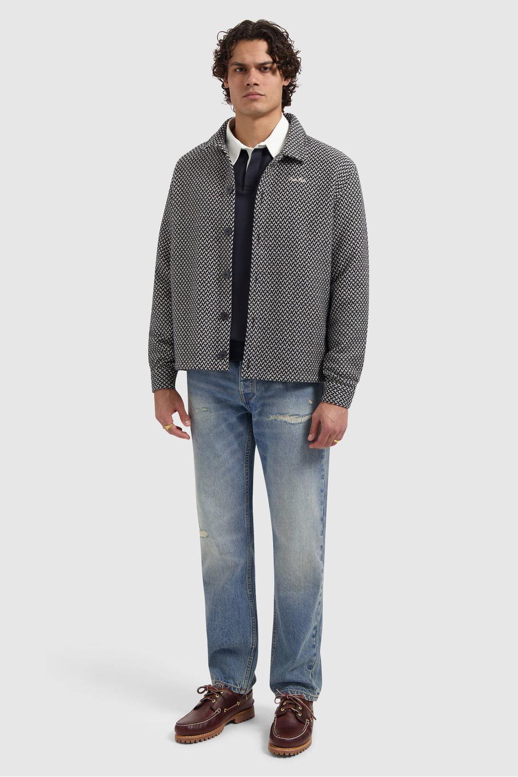 Blauwe heren Pure Path overshirt van polyester met lange mouwen, klassieke kraag en knoopsluiting