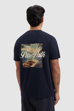 regular T-shirt met backprint donkerblauw