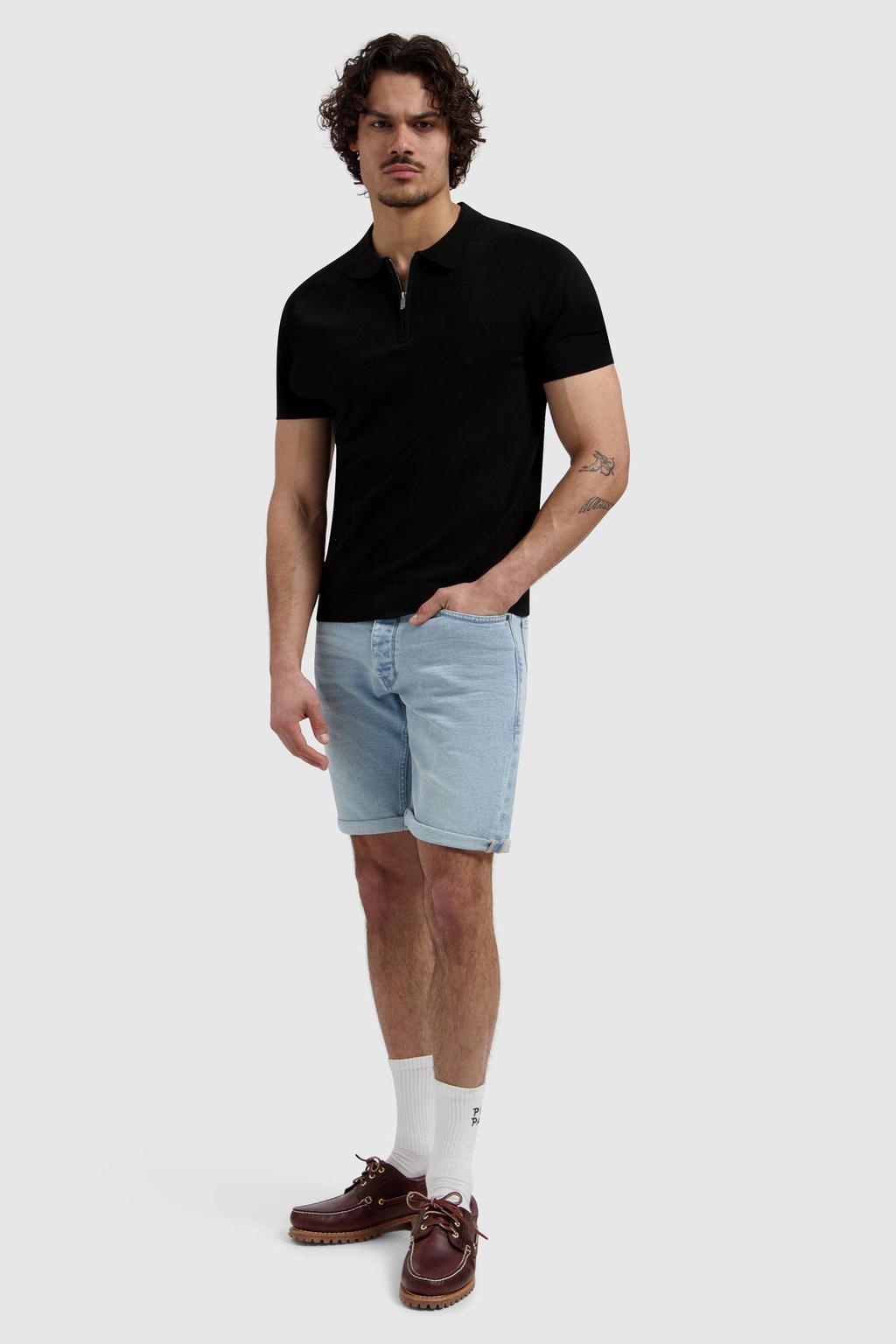 Pure Path denim slim short blauw