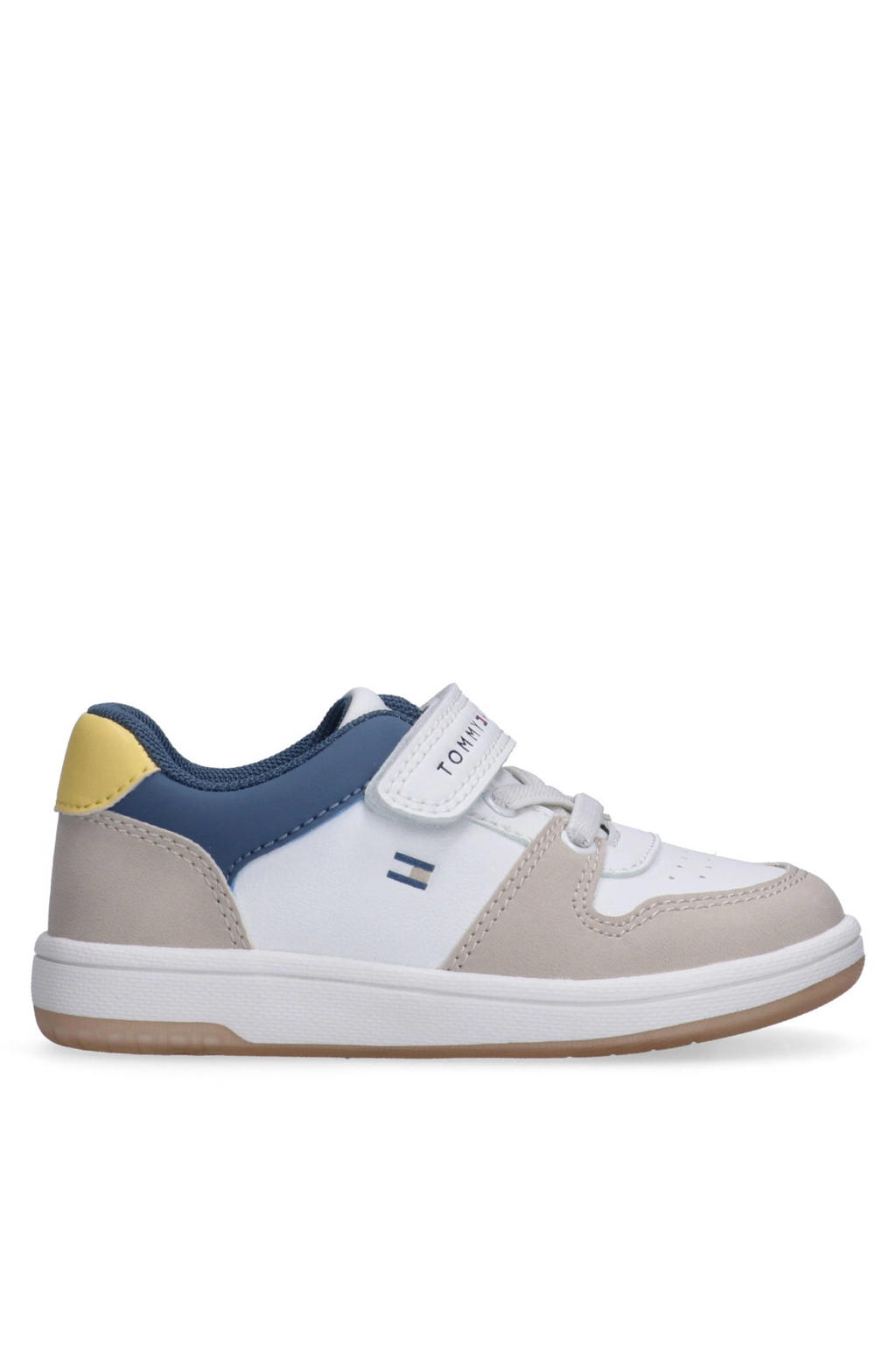 Wit, grijs en blauwe jongens Tommy Hilfiger Skyler sneakers van 55% pl/ 45% pu met elastische veter- met klittenbandsluiting
