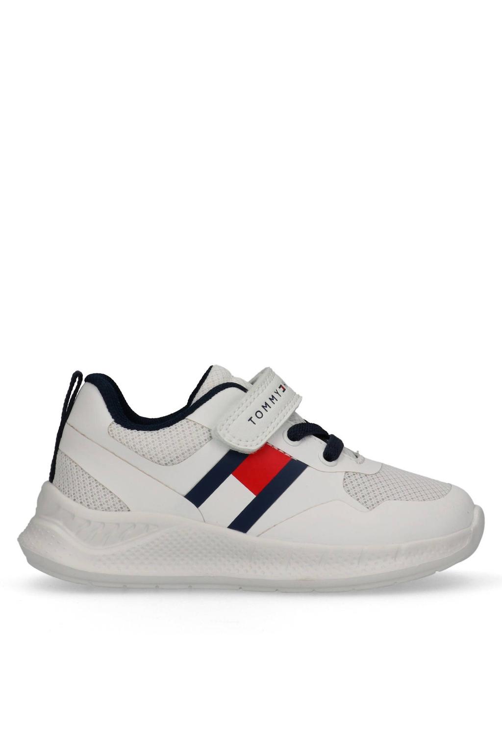 Witte jongens Tommy Hilfiger Connor sneakers van 50% polyester / 50% pu met elastische veter- met klittenbandsluiting