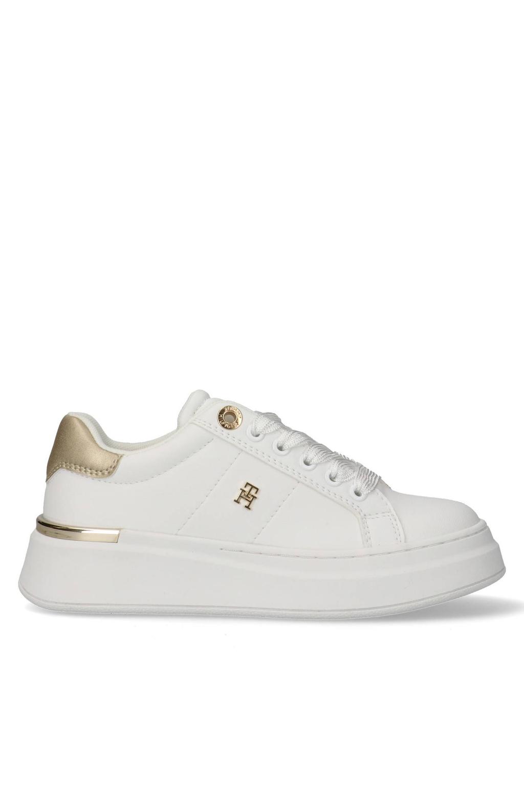 Witte meisjes Tommy Hilfiger Mila sneakers platinum van 55% pl/ 45% pu met veters