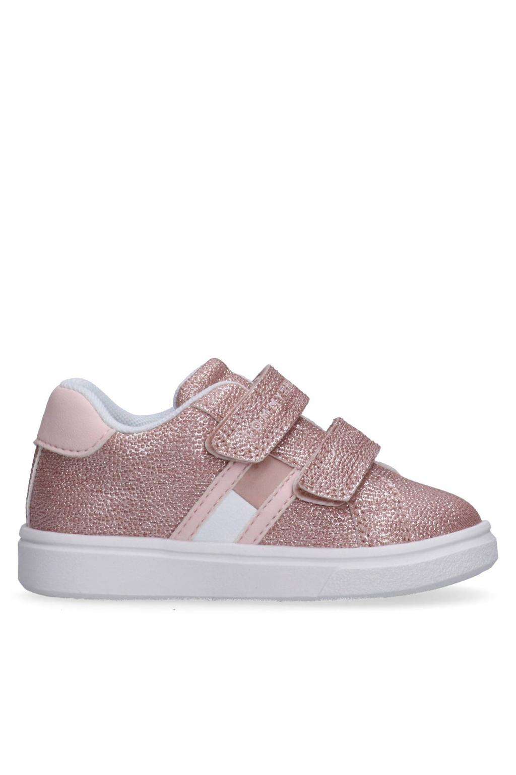 Roze meisjes Tommy Hilfiger Hector sneakers van 100% pu met klittenband