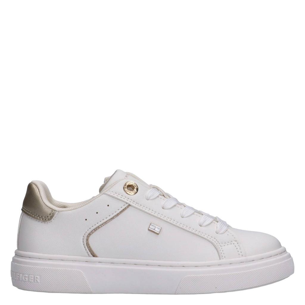Lichtgrijze meisjes Tommy Hilfiger Crystal sneakers offwhite platinum van 55% pl/ 45% pu met ritssluiting