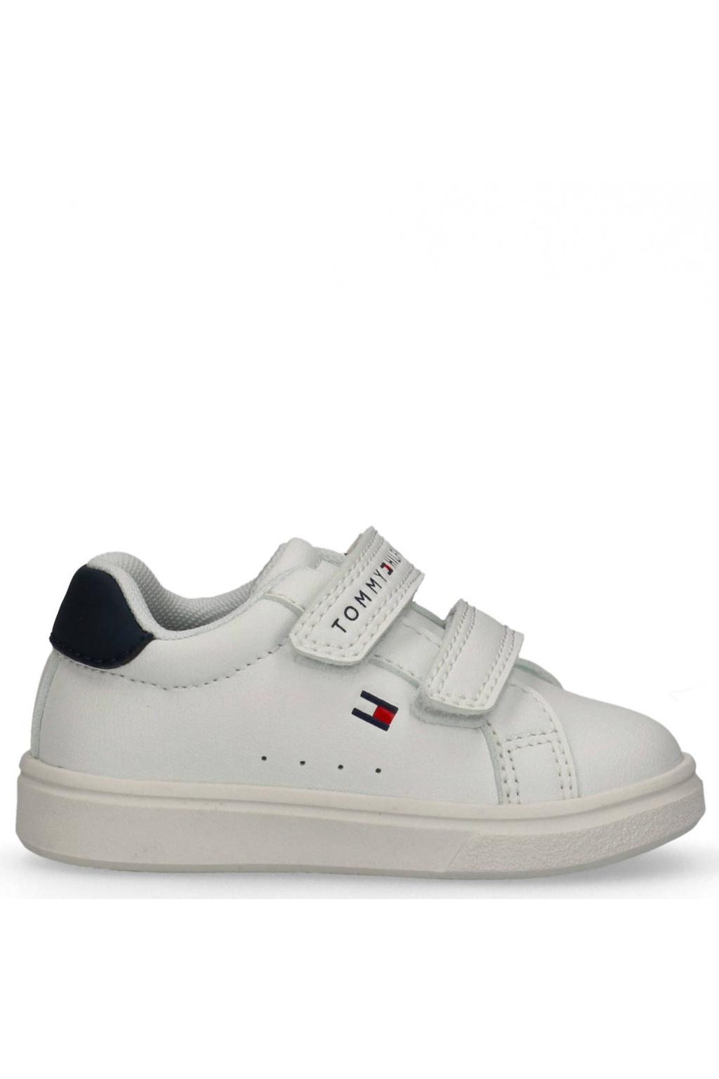 Wit en blauwe jongens Tommy Hilfiger Hector sneakers van 100% pu met klittenband