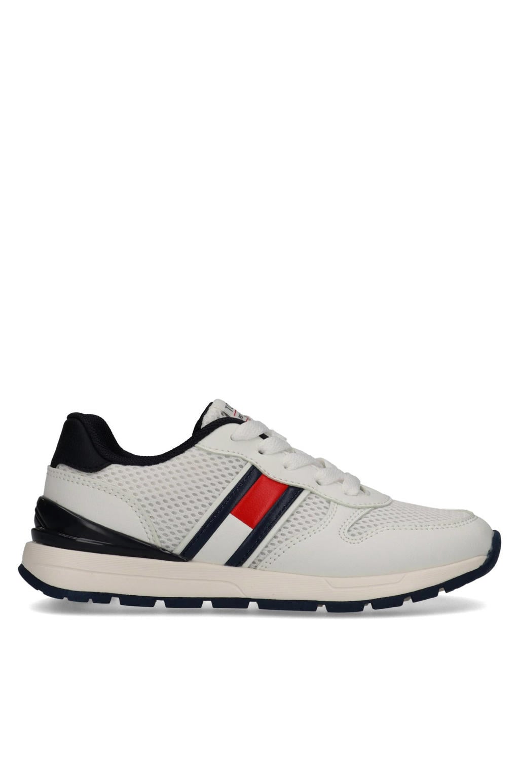 Wit en blauwe jongens Tommy Hilfiger Jan sneakers van 35% polyester / 65% pu met veters