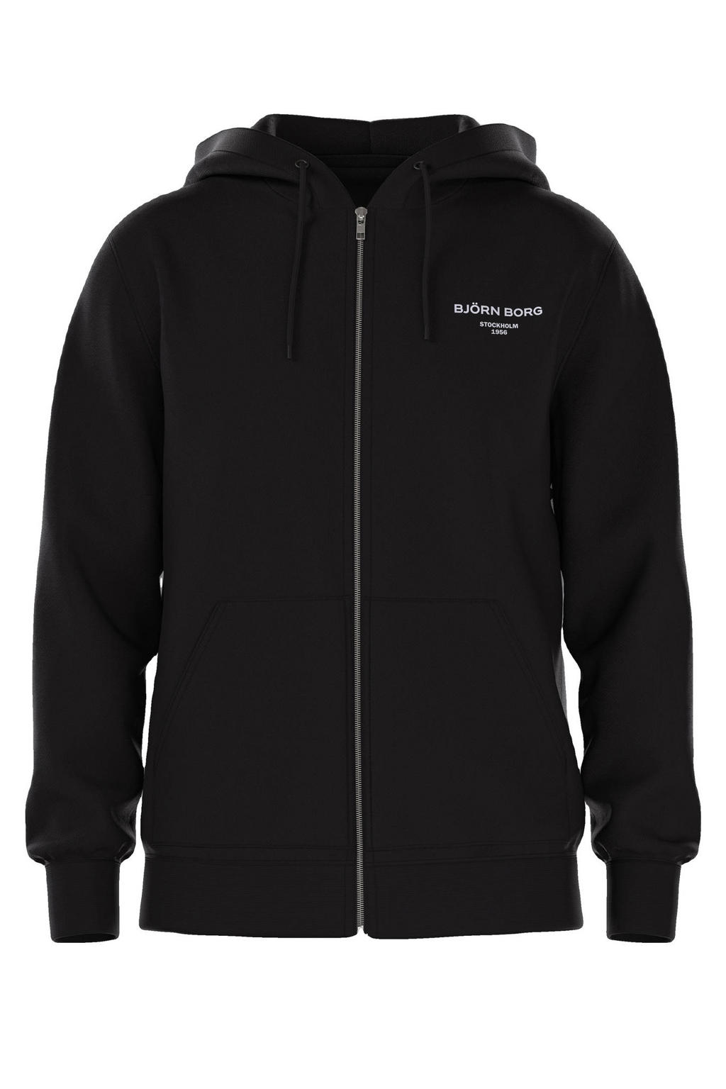 Zwarte heren Björn Borg sweatvest ESSENTIAL van katoen met effen, lange mouwen, capuchon en ritssluiting