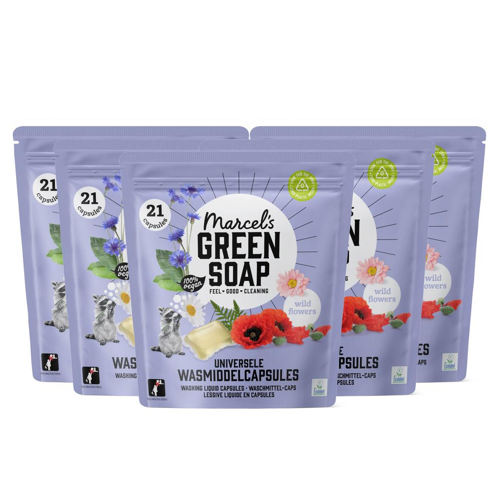 Marcel's Green Soap Wascapsules - Wilde Bloemen - 5 x 21 stuks - 105 wasbeurten