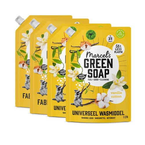 Marcel's Green Soap Wasmiddel Universeel - Vanille & Katoen Navulling 4 x 1L - wasbeurten afbeelding