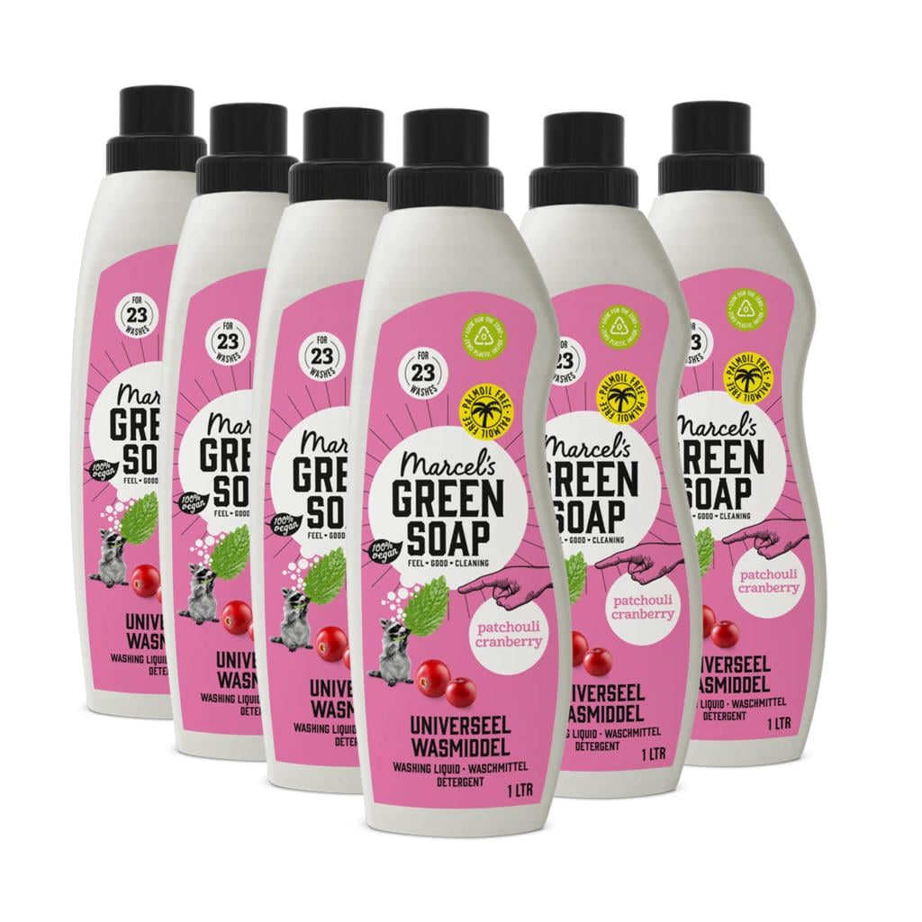 Marcel's Green Soap wasmiddel universeel - Patchouli & Cranberry 6 x 23 wasbeurten - 138 wasbeurten