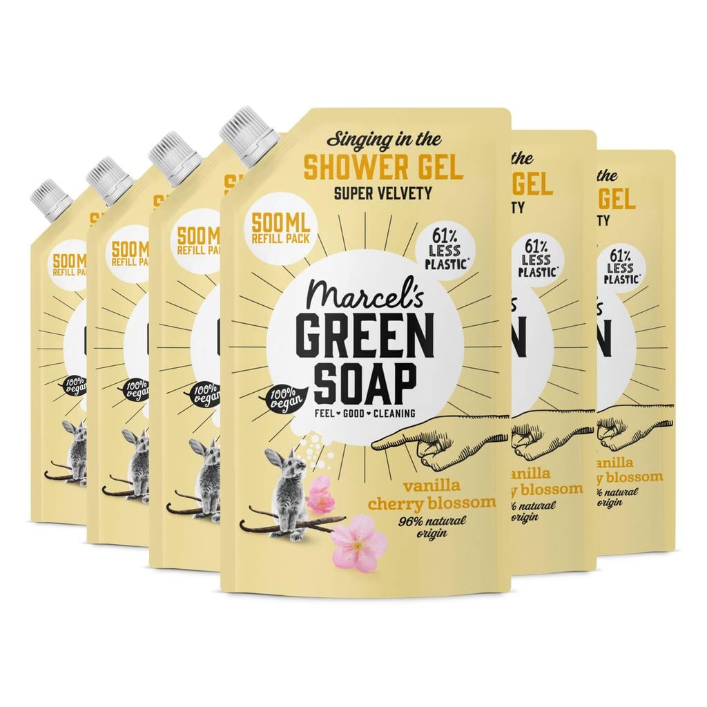 Marcel's Green Soap douchegel - Vanille & Kersenbloesem navulling 6 x 500ml