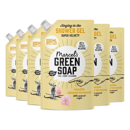 Marcel's Green Soap Douchegel - Vanille & Kersenbloesem Navulling 6 x 500ml afbeelding