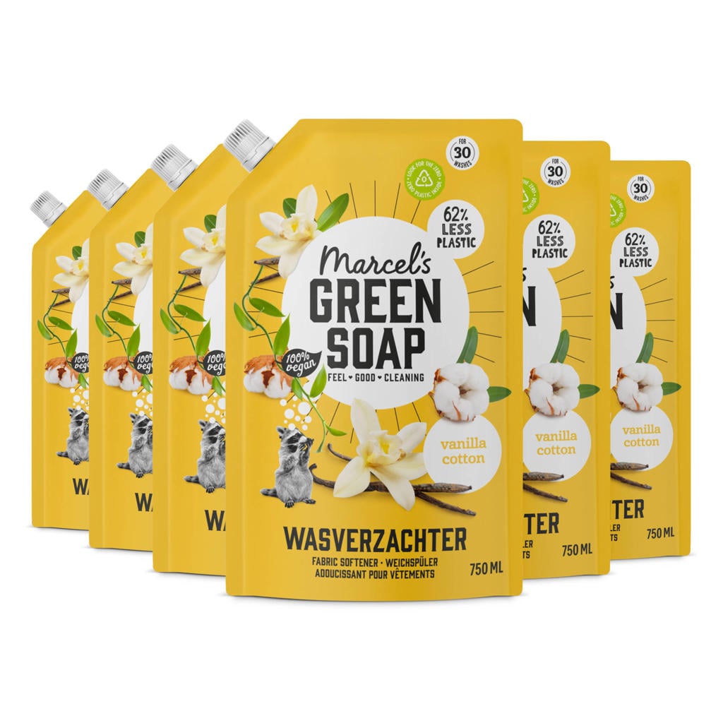 Marcel's Green Soap wasverzachter - Vanille & Katoen navulling 6 x 750ml - wasbeurten