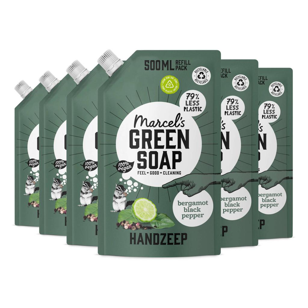 Marcel's Green Soap handzeep - Bergamot & Black Pepper navulling 6 x 500ml