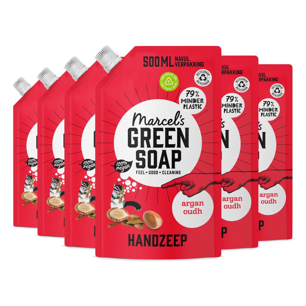 Marcel's Green Soap handzeep - Argan & Oudh navulling 6 x 500ml