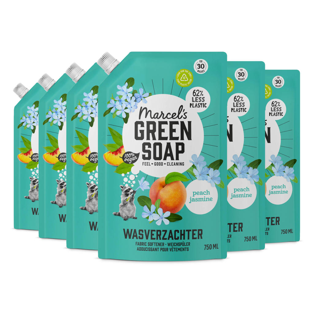Marcel's Green Soap wasverzachter - Perzik & Jasmijn navulling 6 x 750ml - wasbeurten