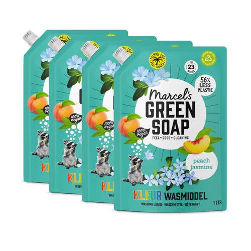 Marcel's Green Soap Wasmiddel Kleur - Perzik & Jasmijn Navulling 4 x 1L - wasbeurten afbeelding