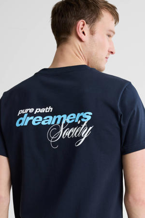 regular T-shirt met backprint donkerblauw