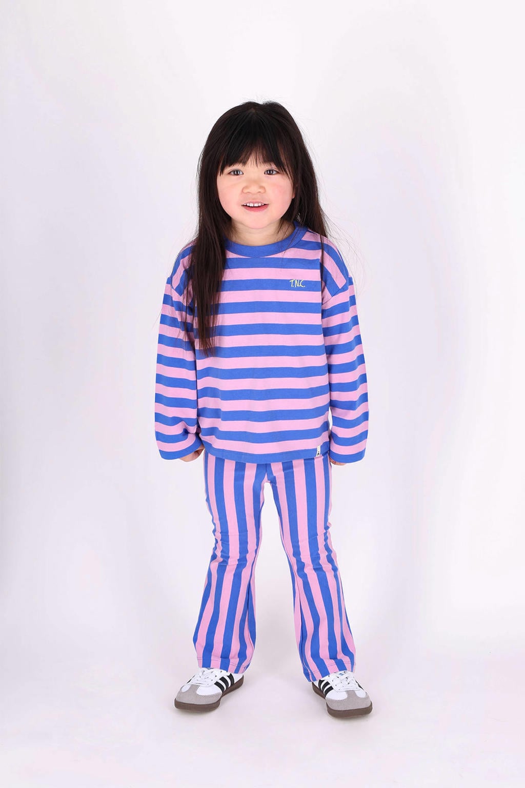 Roze en blauwe meisjes The New Chapter gestreepte flared broek van stretchkatoen met regular waist