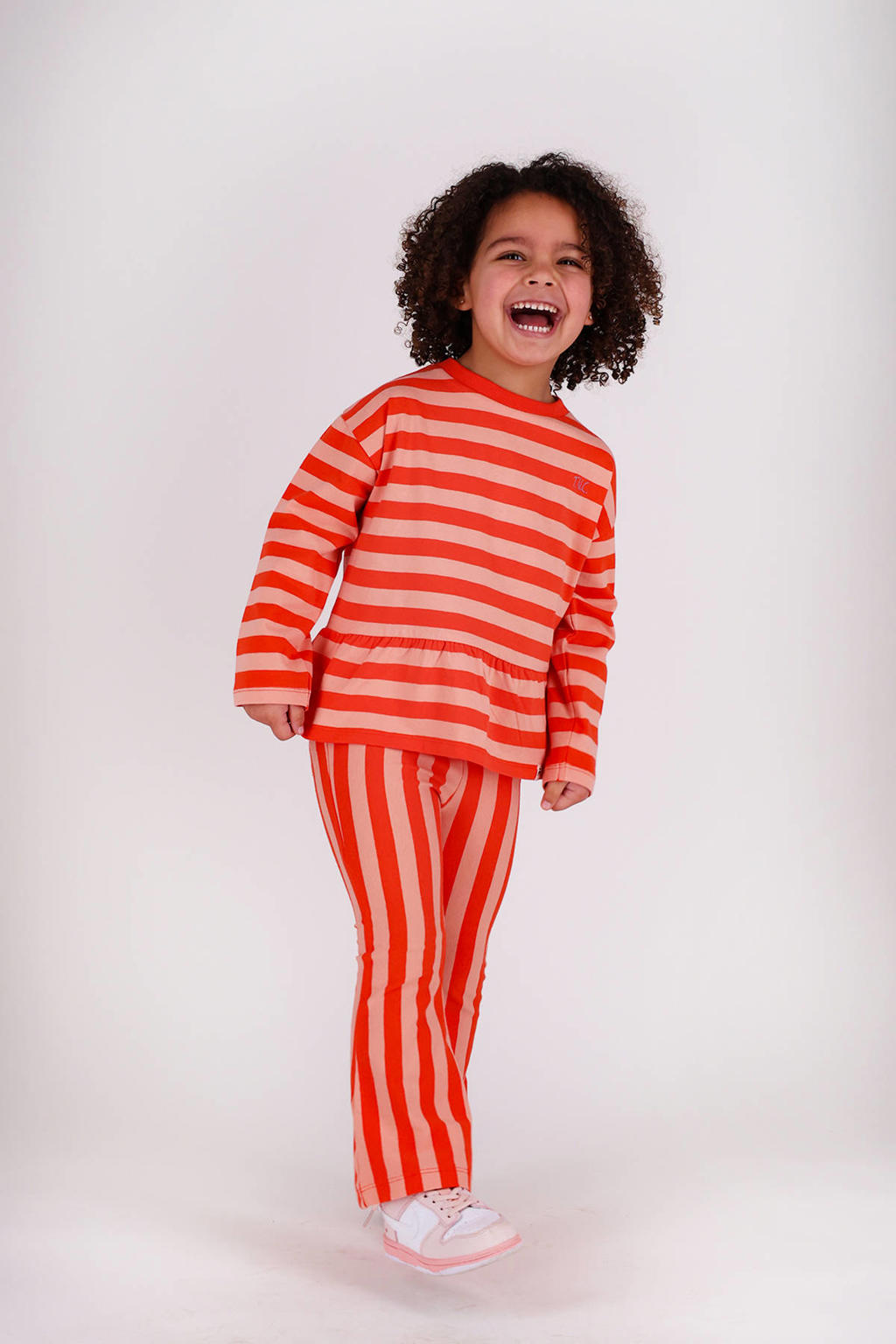 Rood en roze meisjes The New Chapter flared gestreepte legging van stretchkatoen met regular waist