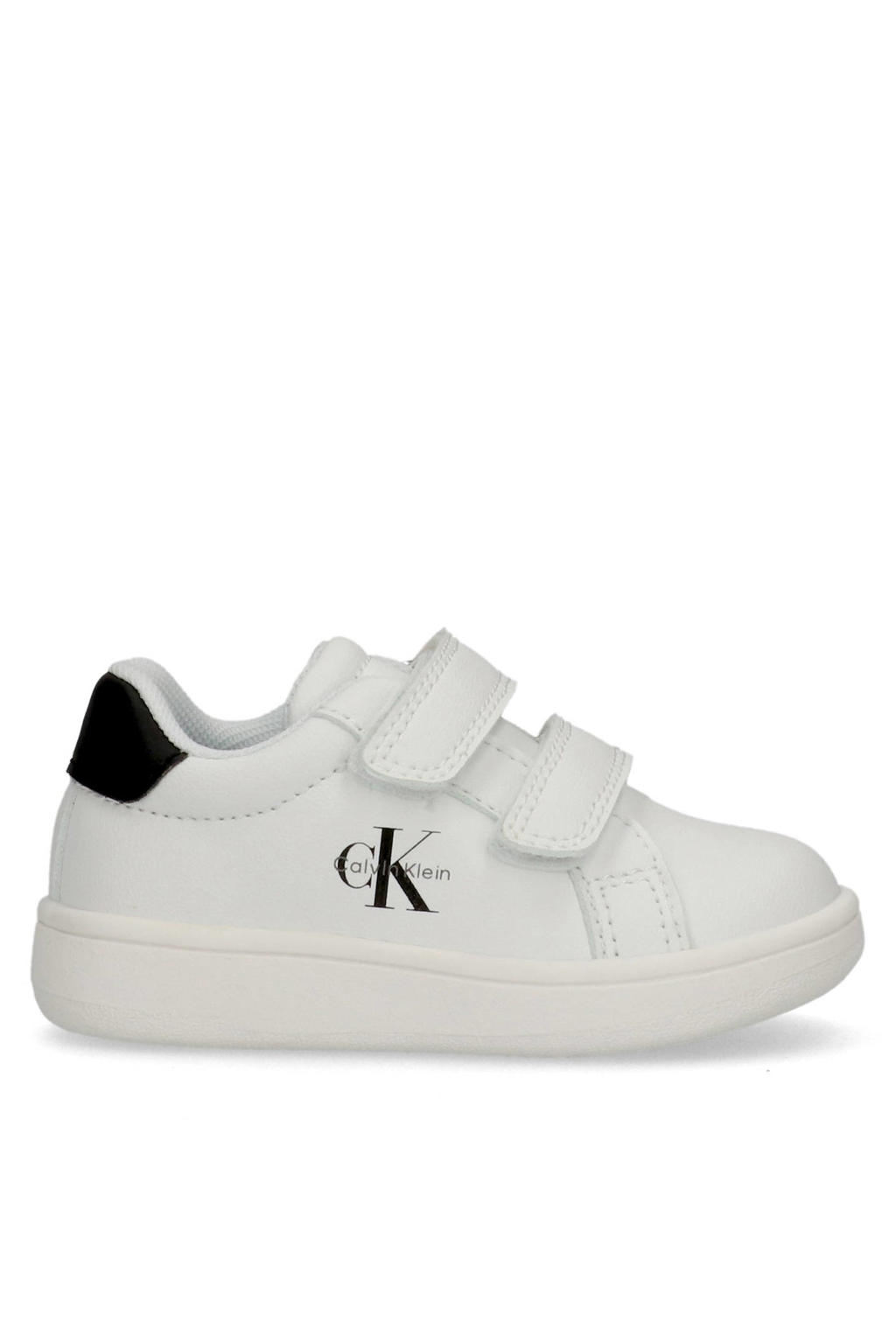 Wit en zwarte jongens en meisjes Calvin Klein Ziggy sneakers van pu 100% met klittenband
