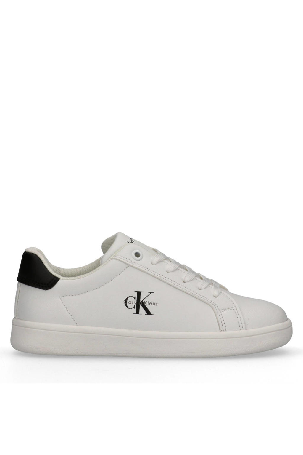 Wit en zwarte jongens en meisjes Calvin Klein Stardust sneakers van pu 100% met veters