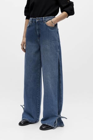 high waist wide leg jeans medium blue denim