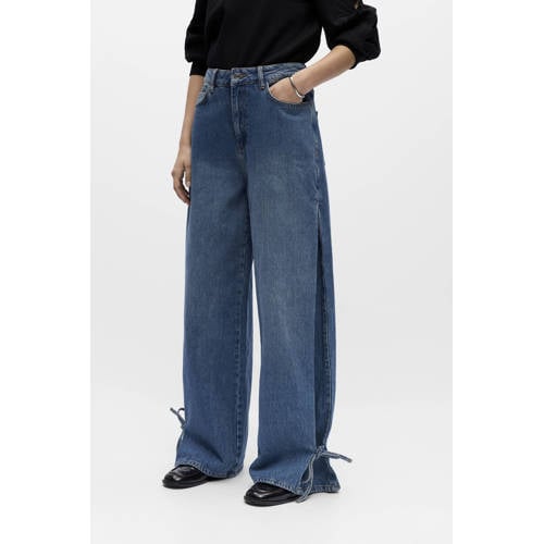 OBJECT high waist wide leg jeans medium blue denim afbeelding