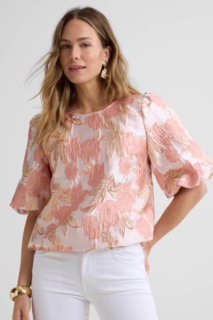 gebloemde top roze