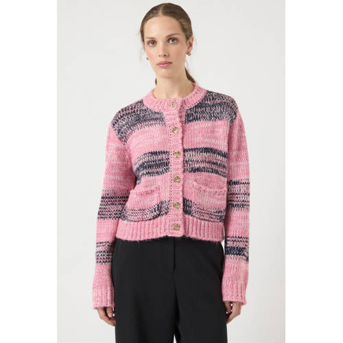 Y.A.S gestreepte vest roze gebreid afbeelding