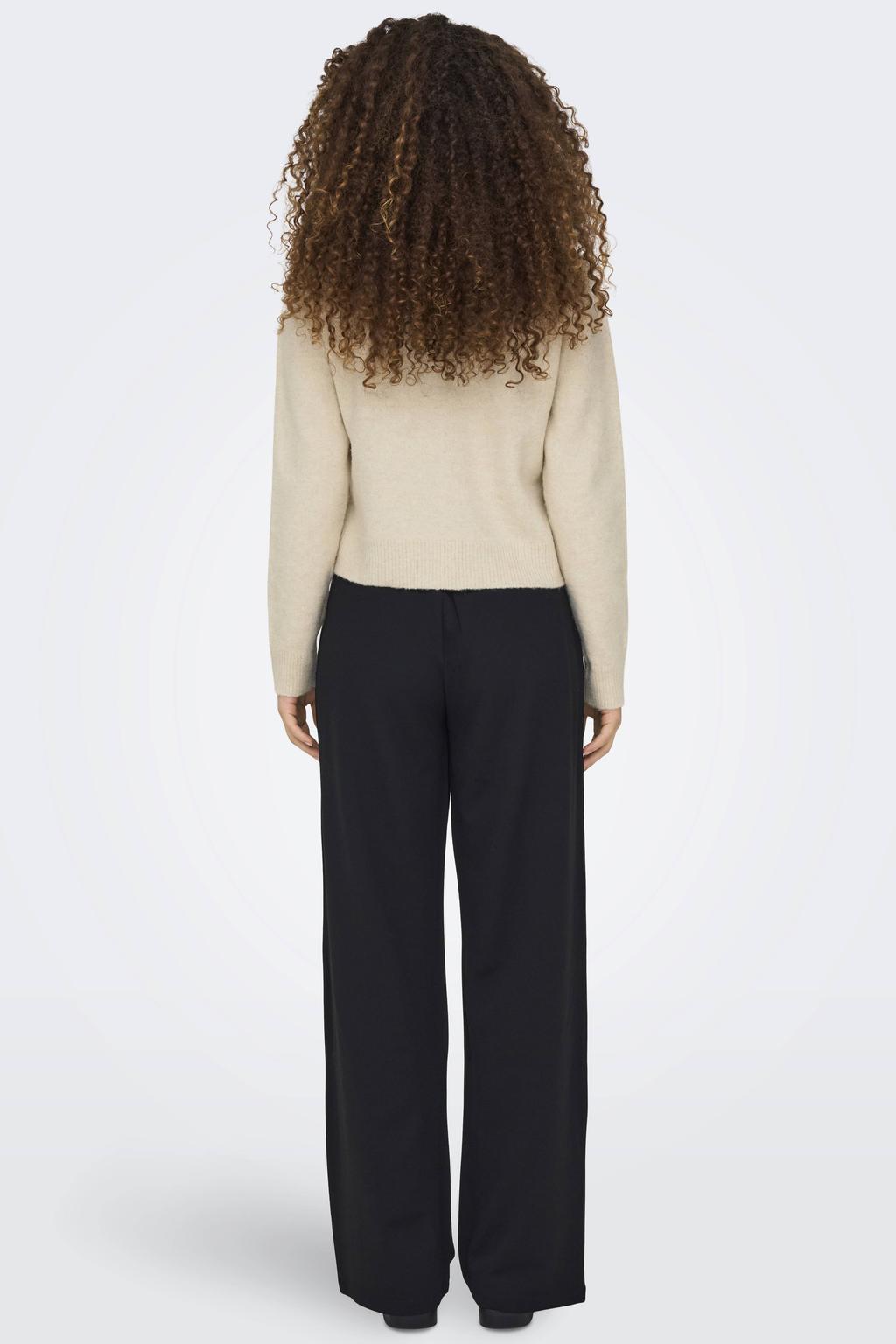 Ecru dames JDY vest gebreid van wol met effen, lange mouwen, V-hals en knoopsluiting
