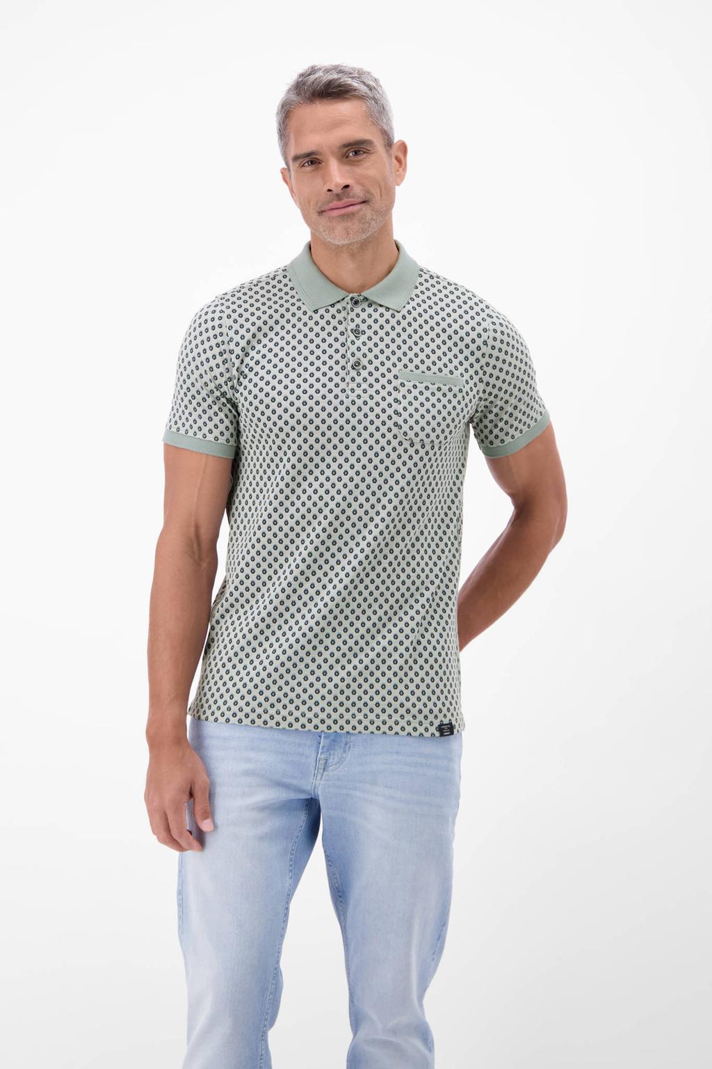 Grijsblauwe heren LERROS regular polo blauw van katoen met korte mouwen, knoopsluiting en pique