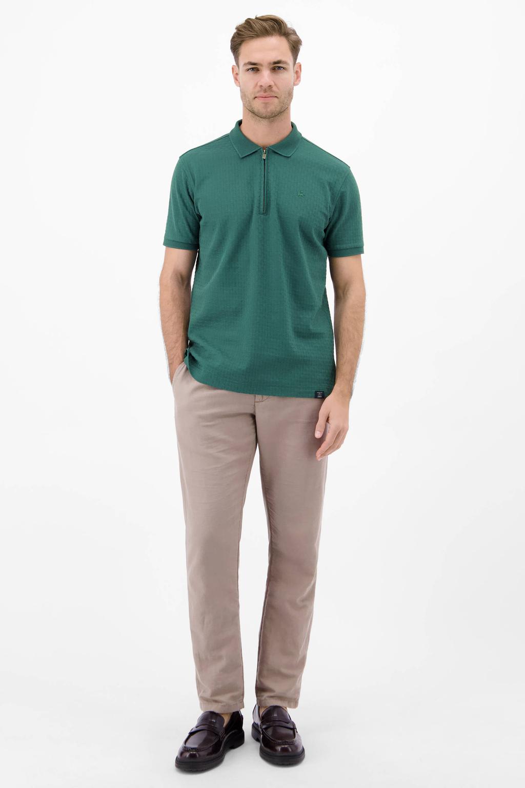 Groene heren LERROS regular polo patroon met effen, korte mouwen, halve rits en pique