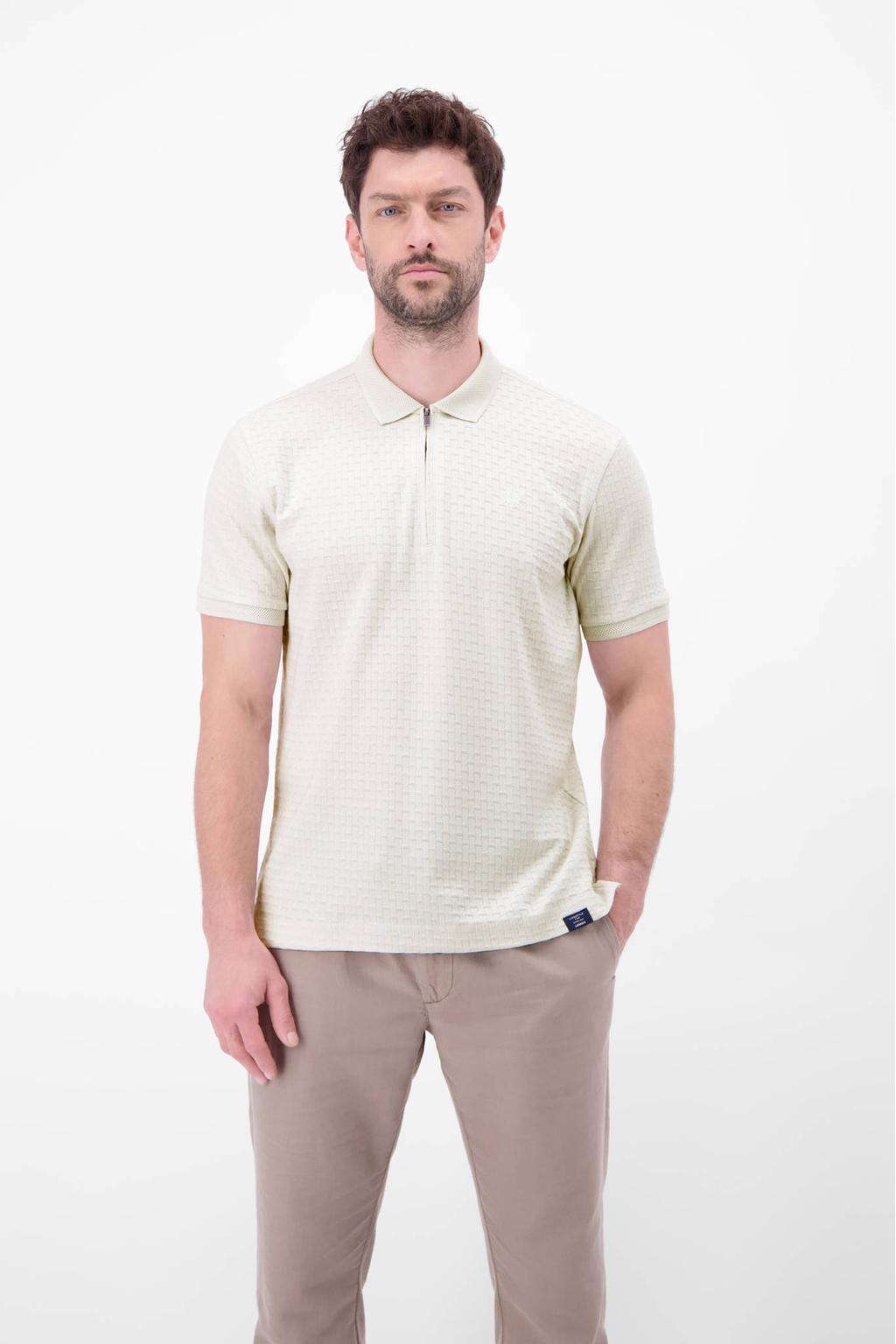 Witte heren LERROS regular polo patroon met effen, korte mouwen, halve rits en pique