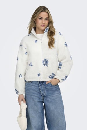 gebloemde fleecevest wit