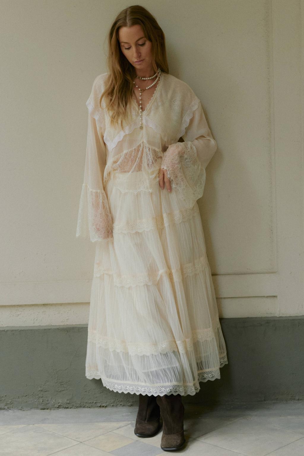 Ecru dames VERO MODA x Noor de Groot maxi rok gemaakt van polyester en met elastische tailleband