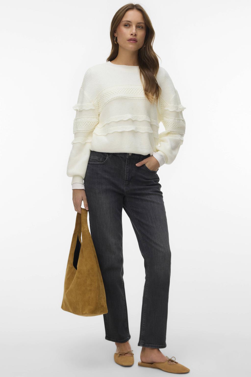 Witte dames VERO MODA x Noor de Groot top gebreid van polyester met lange mouwen