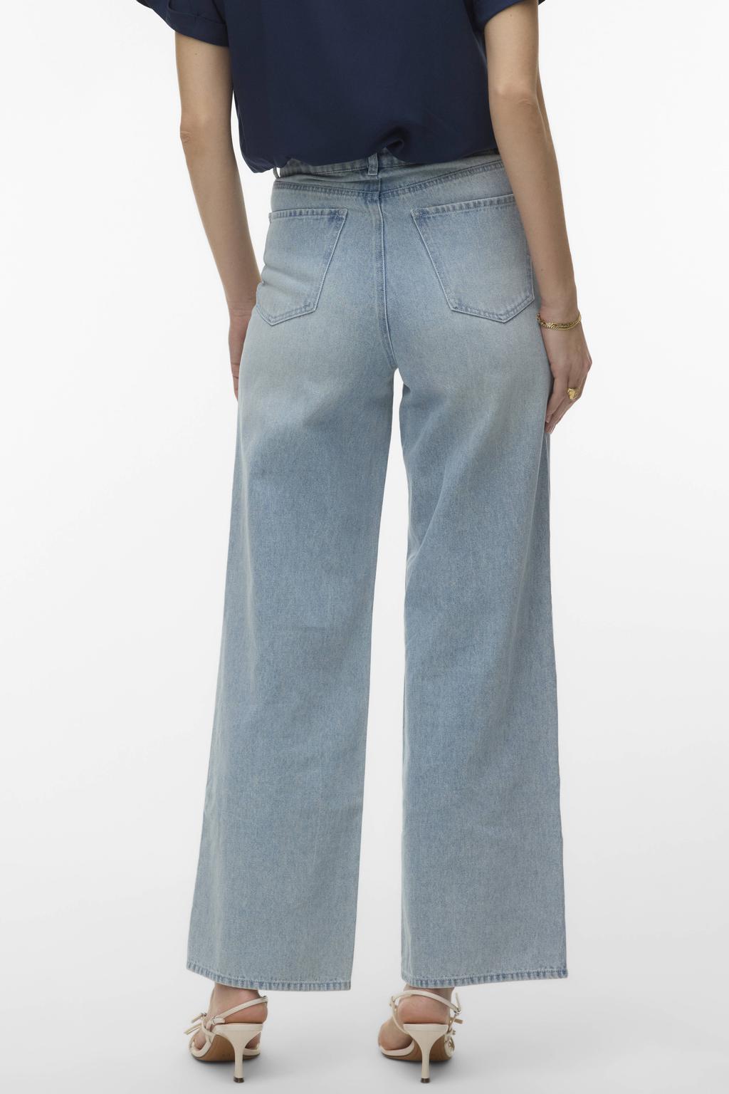 Light blue denim dames VERO MODA x Noor de Groot high waist gebloemde wide leg jeans met rits- en knoopsluiting