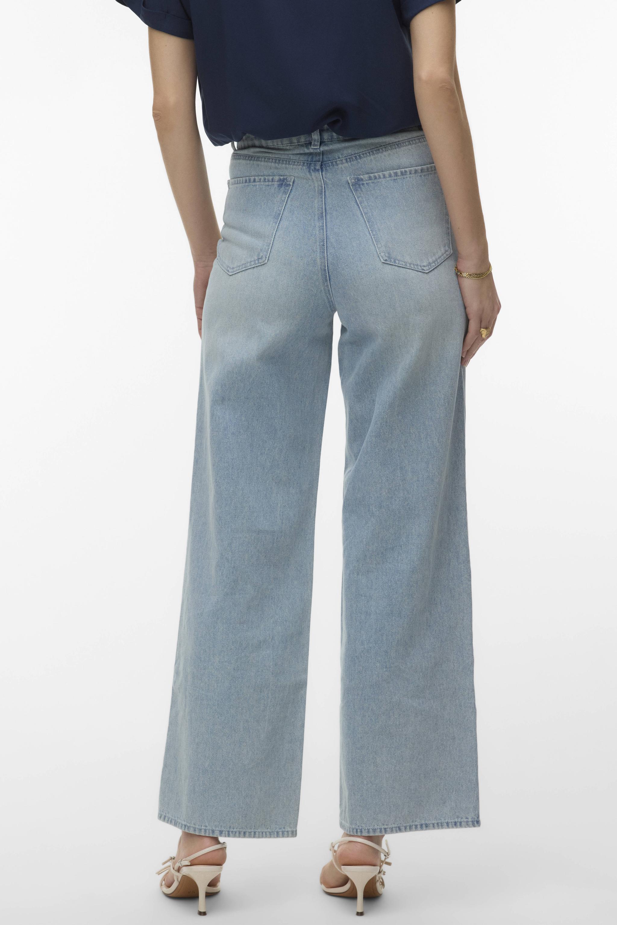 VERO MODA x Noor de Groot high waist gebloemde wide leg jeans light ...
