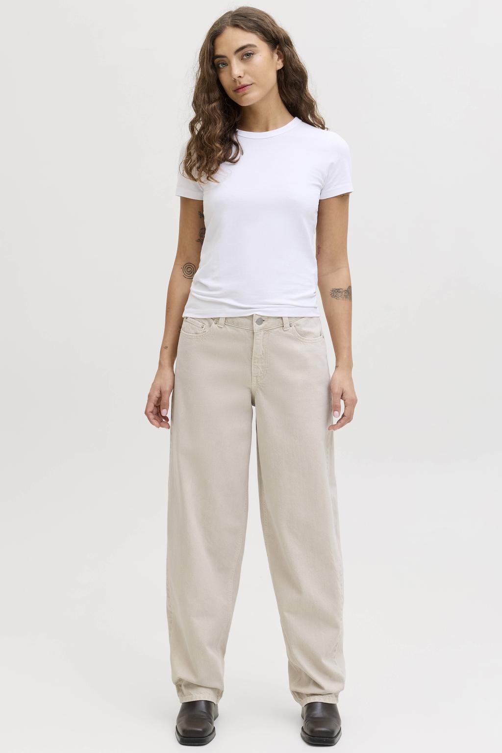 Ecru dames JJXX barrel jeans van denim met regular waist, rits- en knoopsluiting en effen
