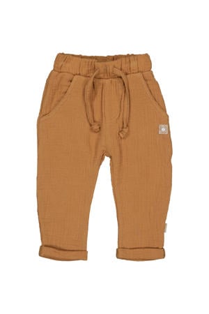regular waist casual broek bruin met textuur
