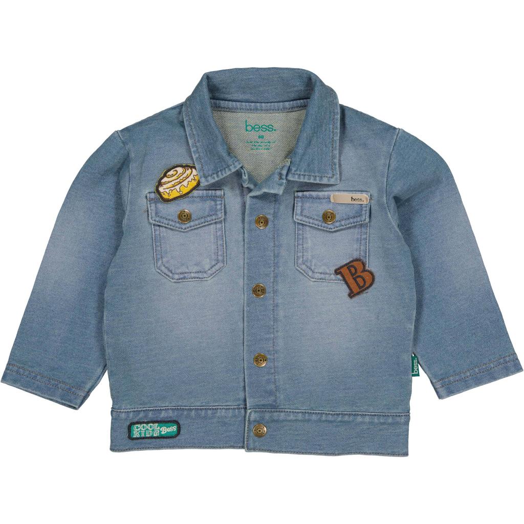 Stonewashed jongens BESS spijkerjas zomer van jog denim met effen, lange mouwen, klassieke kraag, drukknoopsluiting en patches