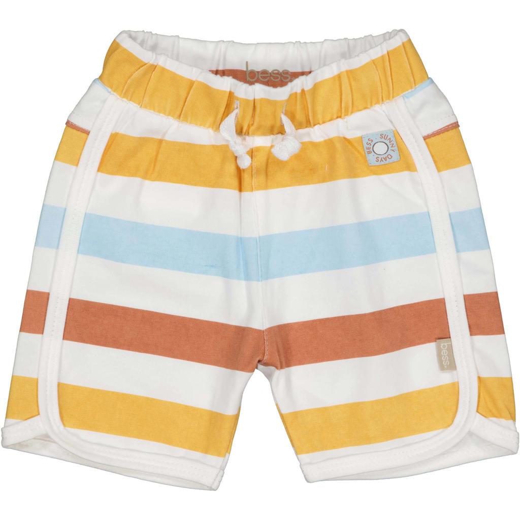 Oker, bruin en blauwe jongens BESS regular waist gestreepte casual short van katoen met elastische tailleband met koord