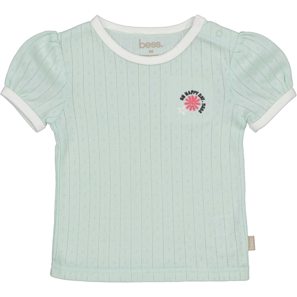 Lichtgroene meisjes BESS T-shirt ajour van katoen met printopdruk, korte mouwen en ronde hals