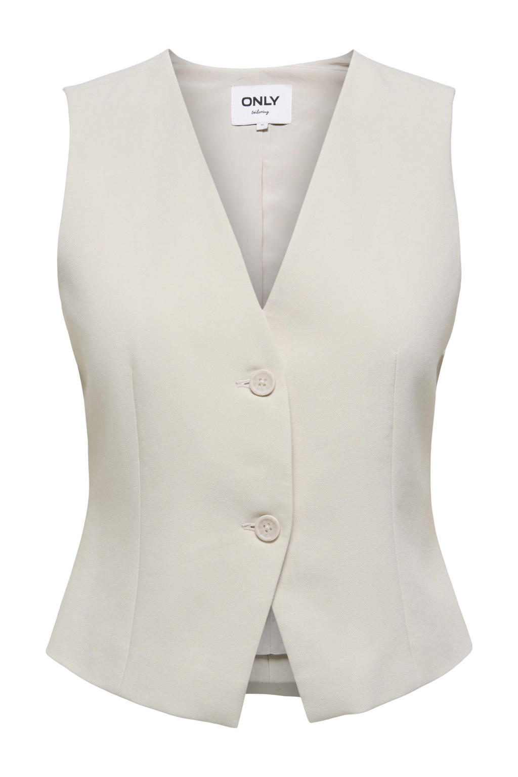 Ecru dames ONLY gilet van polyester met effen, V-hals, knoopsluiting en geweven detail