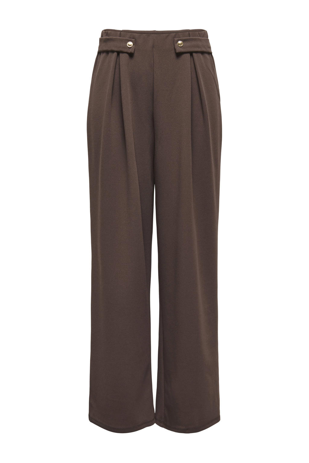 Bruine dames ONLY wide leg regular waist casual broek met effen