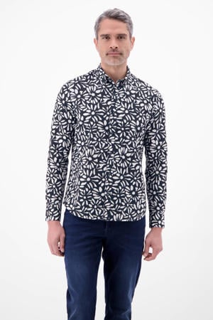 regular casual overhemd met linnen donkerblauw