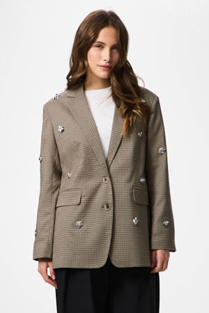 geruit oversized blazer bruin met pailletten